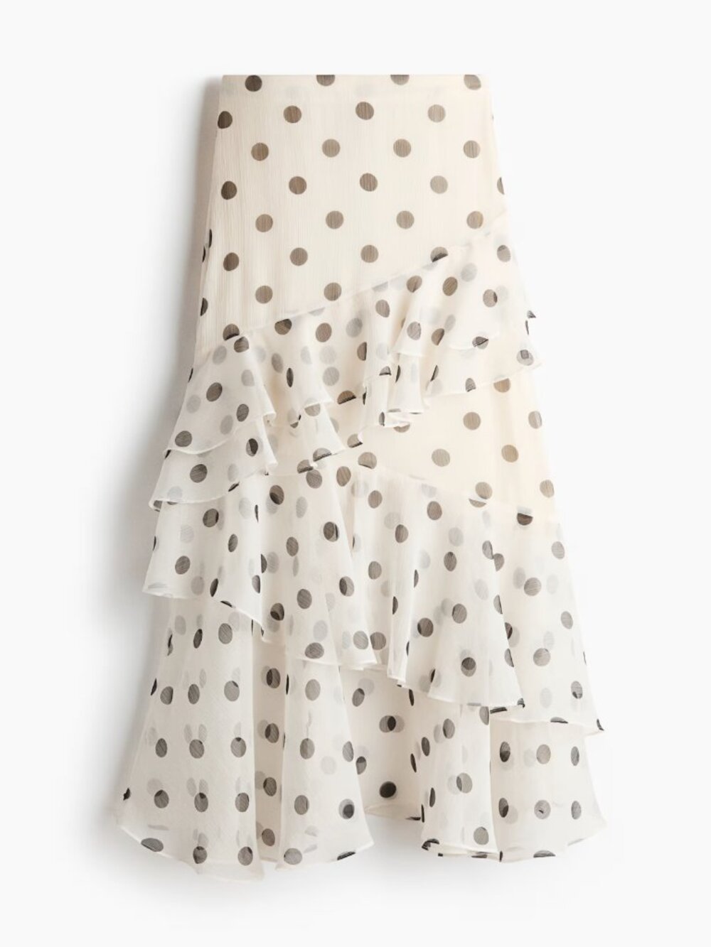 H&M Flounced maxi Skirt, white with black dots, size 4, NWT